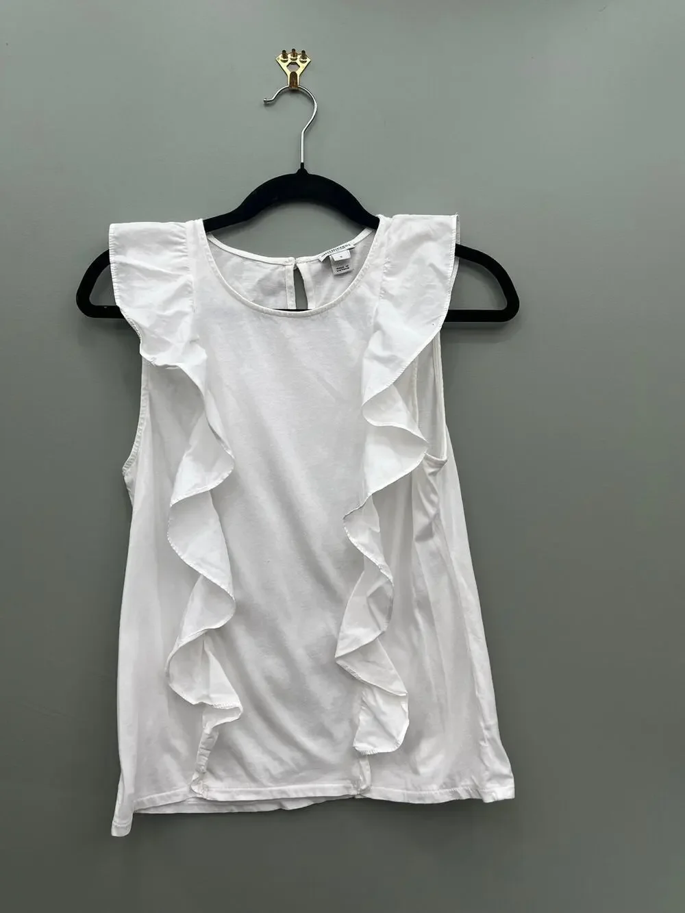 J.Crew Factory White Ruffle Sleeveless Top Small 100% Cotton Feminine Blouse